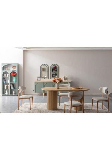 Alva Bohem Natural Ahşap Masa Sandalye Takımı 80x180 Natural