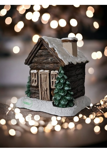 2 Adet Kar Efektli Ev Şeklindeki Yılbaşı Tema El Boyama Tütsülük