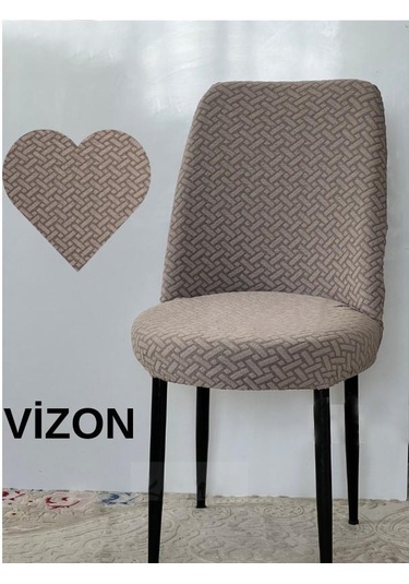 Tuğla Desen Oval Sandalye Kılıfı, Sandalye Örtüsü 6 Adet Vizon Vizon