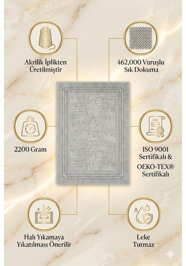 Premium Akrilik Modern Salon Halısı - 462.000 Vuruş Sık Dokuma Leke Tutmaz Seri Gri