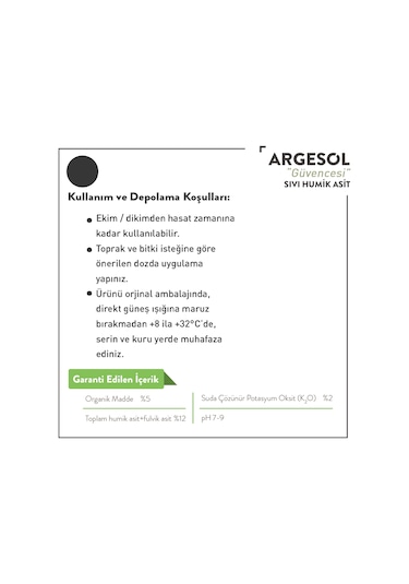 Sıvı Humik Asit 5 L Argesol Tarım
