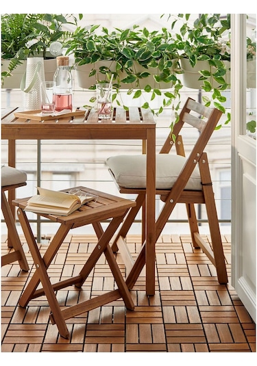 Balkon Masası, Açık Kahverengi Açık Ahşap