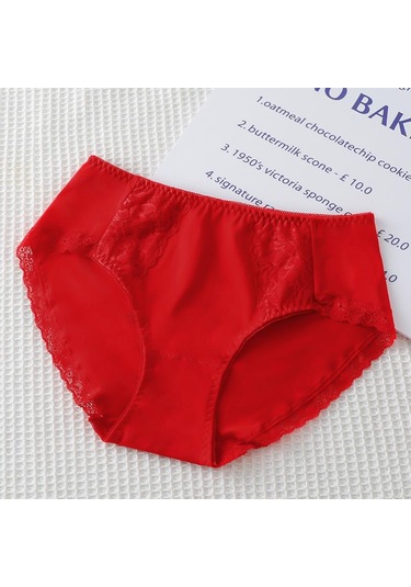 Kırmızı Kadınlar İçin Saf Pamuk Dikişsiz İç Giyim Antibakteriyel Nefes Rahat Düz Renk Kızlar İçin Orta Bel Üçgen Örgü Kırmızı