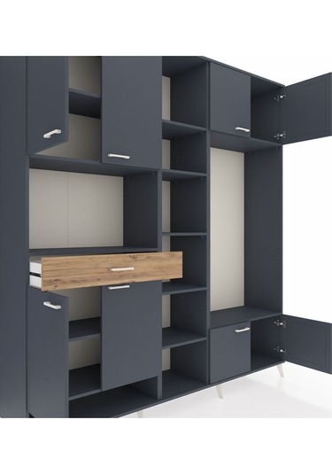 Hyperion Dolap 12 Raflı Tek Çekmeceli 8 Kapaklı 220x44x243 Antrasit-antrasit/çam Antrasıt/atlas Çam