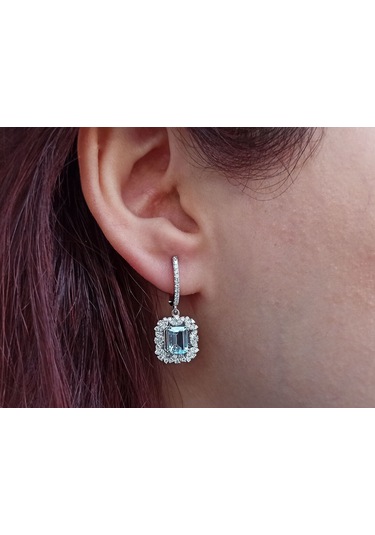 Sirius Pırlanta Ve Oktagon Kesim Akuamarin Küpe  0823E0039