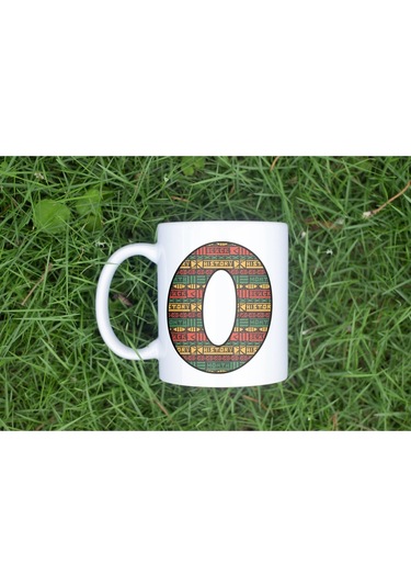 O Harfi Etnik Desenli Kupa - Afrika Tarzı Kahve Çay Kupası - Hediyelik - Black History Beyaz