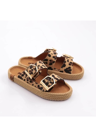Bohonomad Sydney Kadın Tokalı Leopar Desenli Terlik Syd12-leo Kahverengi