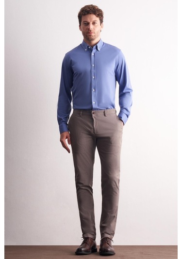 Vizon Yan Cep Düz Paça Pamuklu Slim Fit Chino Casual Pantolon 1003255164 Vizon