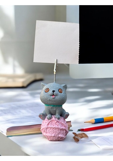 Scottish Kedi Temalı Not Tutacağı Fotoğraf Tutacak Tutucu Ofis Seti Hediyelik Gri