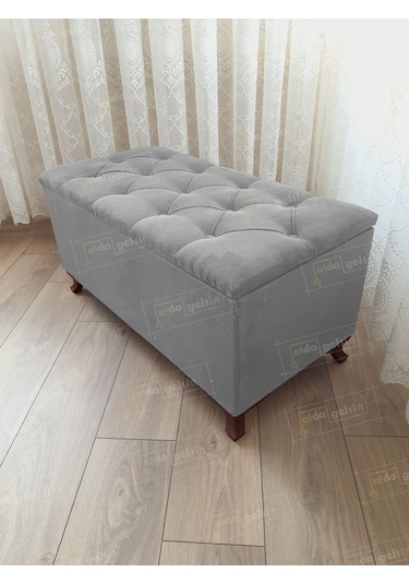 Lüks Sandıklı Kapitoneli Ayakucu Puf Bench 100 Cm Ceviz Ayak gri