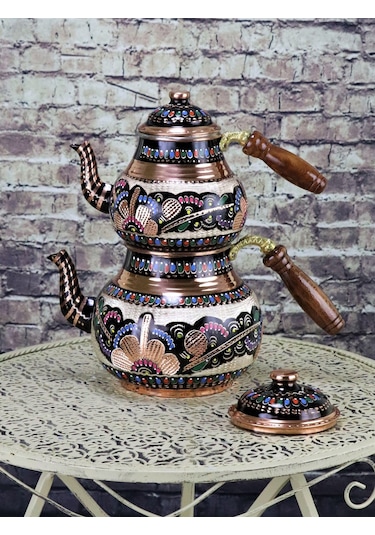 Gül Çiçek Bakır Çaydanlık Bakır