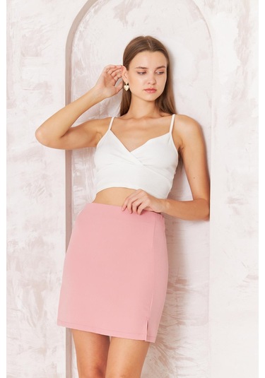 Kadın Pembe Yırtmaçlı Mini Etek Dm2016 Pembe