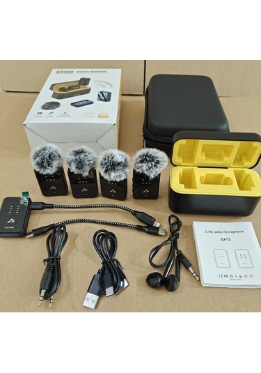 Sx13 4 Mikrofonlu Iphone Ve Type-c Uyumlu Kablosuz Yaka Mikrofonu