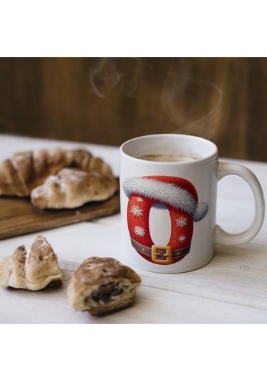 O Harfi Yılbaşı Temalı Bardak 330 Ml Harfli Kişiye Özel Hediye - Yeniyıl / Noel Şapka Tasarım Beyaz