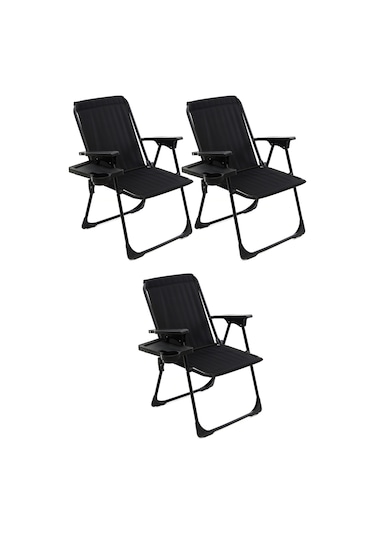 Natura 3 Adet Kamp Sandalyesi Bardaklıklı - Siyah