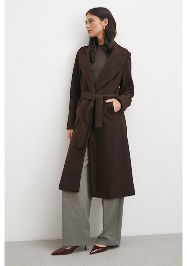 Kuşaklı Kaşe Kaban Kahve Kahve