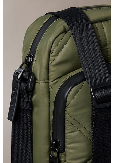 Erkek Kapitone Desenli Fermuarlı Cepli Çapraz Vücut Çanta - Haki Thyme