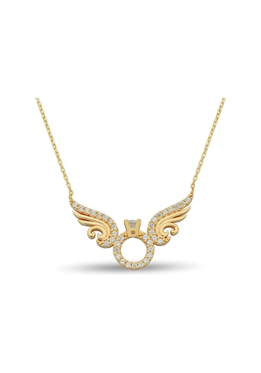 Çgkmücevherat Melek Kanatlı Tektaş Altın Kolye