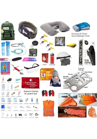 Deprem Çantası 182 Parça Tam Kapsamlı Uzman Acil Durum Çantası