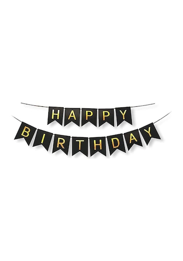 Siyah Zemin Gold Happy Birthday Banner