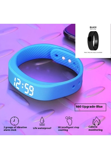 Primepickings 2025 Unisex Basit 's/'s Elektronik Saat Usb Şarj Işıklı Adımsayar Hediye Mavi Diğer