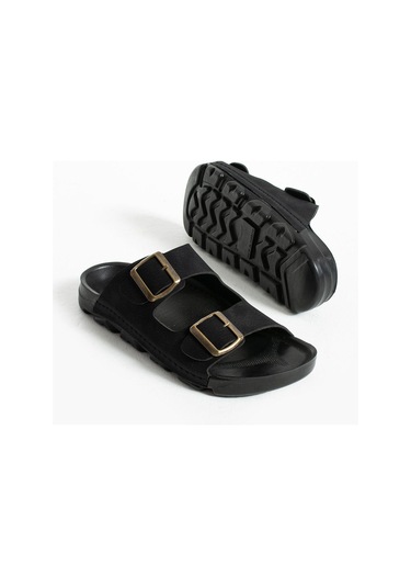 Siyah Yazlık Unisex Çift Toka Yumuşak Ve Hafif Terlik Siyah