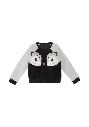 Denokids İkiz Ceylan Kız Çocuk Gri Kadife Eşofman Takım Gri