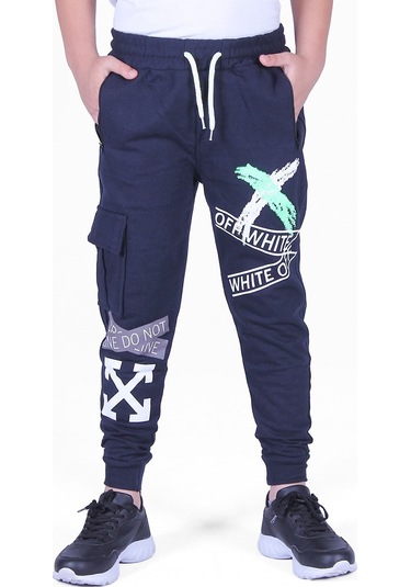 2 Li Fermuarlı, Baskılı X Collection Erkek Çocuk Eşofman Altı Füme - Lacivert