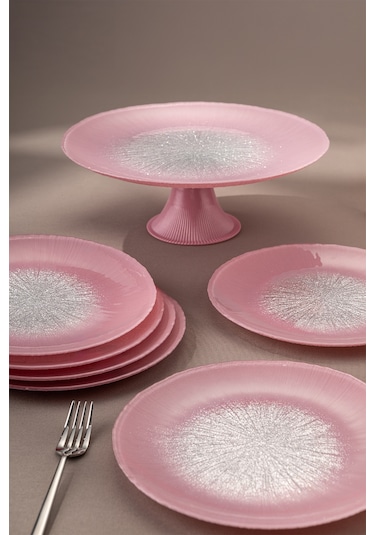 Emsan Pastel 7 Parça Cam Pasta / Tatlı Seti Pembe Pembe