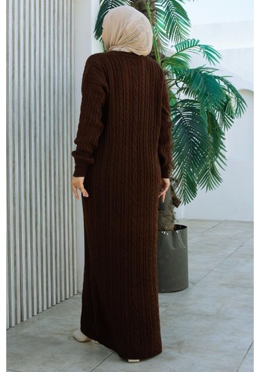 Brc2440kahve-bisiklet Yaka Örme Triko Elbise Kahve