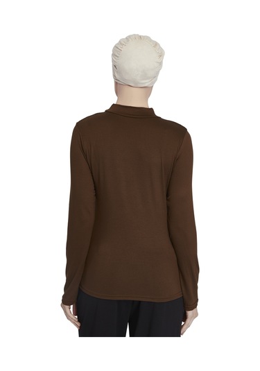 Kadın Organik Uzun Kollu Balıkçı Yakalı Body Çikolata