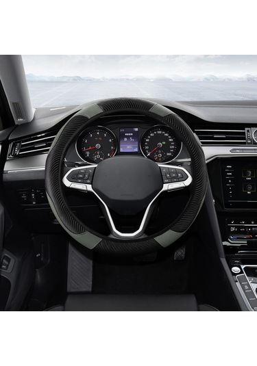 Yifomall Kabuk Deri Direksiyon Kılıfı, 37-38 Cm Evrensel, Karbon Fiber Stili, Gri Renk, Kaymazsız, Koruyucu, Konforlu, Araç İçi Dekorasyon Gri