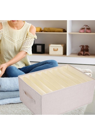 Suntek Giysi Yorgan Saklama Kutusu XL Bej 9 Izgara Bej