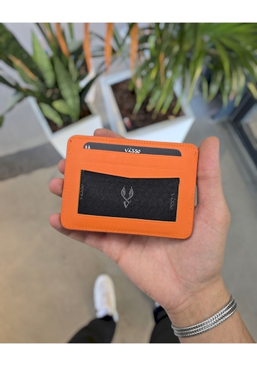 Visso 8600 Hakiki Deri Unisex Kişiye Özel Cüzdan Çanta Turuncu