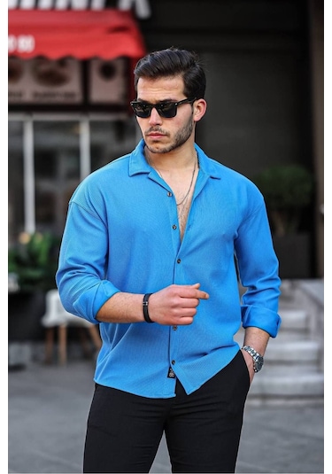 Tex Republic Erkek Fitilli Ottoman Gömlek Mavi