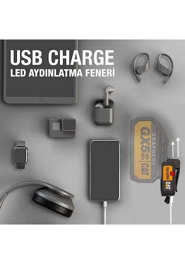 Cat Da18099 18V 2A Çift Çıkışlı Usb Port + Led Fener Akü Dahil Değildir