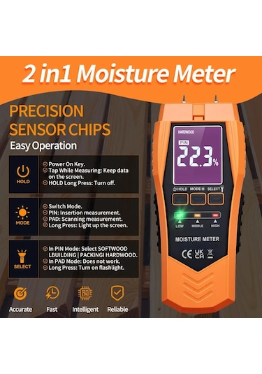 Topshop1 Yeşil Yeni 2si 1 Arada Pinli Ve Pinsiz Nem Ölçer Su Kaçağı Dedektörü Kütük Alçıpan Küf Tespit Cihazı