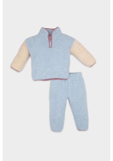 DeFacto Kız Bebek 2'li Takım Pelüş Fermuarlı Dik Yaka Sweatshirt Beli Lastikli Alt D6706A524WNBE216