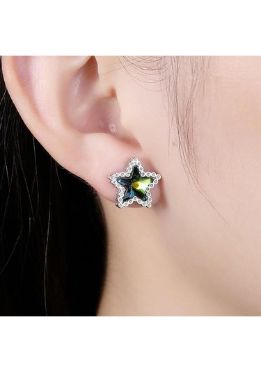 Kadınlar İçin 925 Gümüş Düzensiz Küpe Büyük Hoop Star Bırak Ve Amp Renkli Kristal Düğün Takı İle Yıldız Saplama Küpe Saplama Küpe Altın