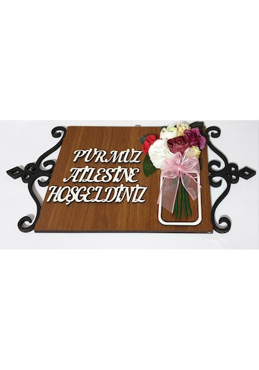 Hdrlazerdizayn Ahşap Dikdörtgen Çiçek Detaylı Ve Oymalı Kapı Süsü Çok Renkli