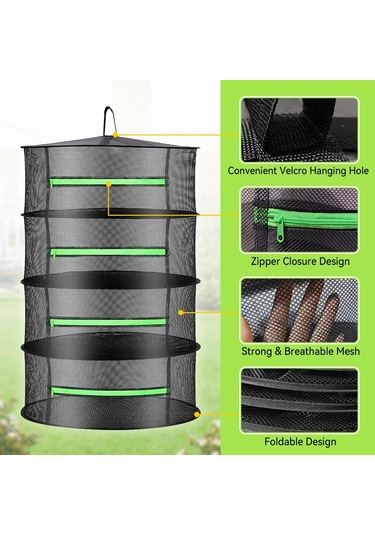 4/8 Katmanlı Bitki Asılı Kurutma Ağı Nefes Alabilen Bitki Gri - Siyah