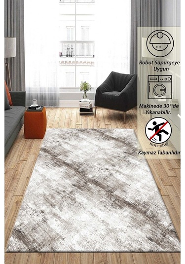 Raschel Carpet Çizgi Desenli Kahverengi Kaymaz Taban Kalın Peluş Halı - Yolluk