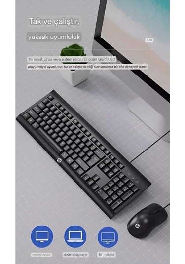 Hp Km100 Kablolu Klavye Mouse Set İngilice Q Optik