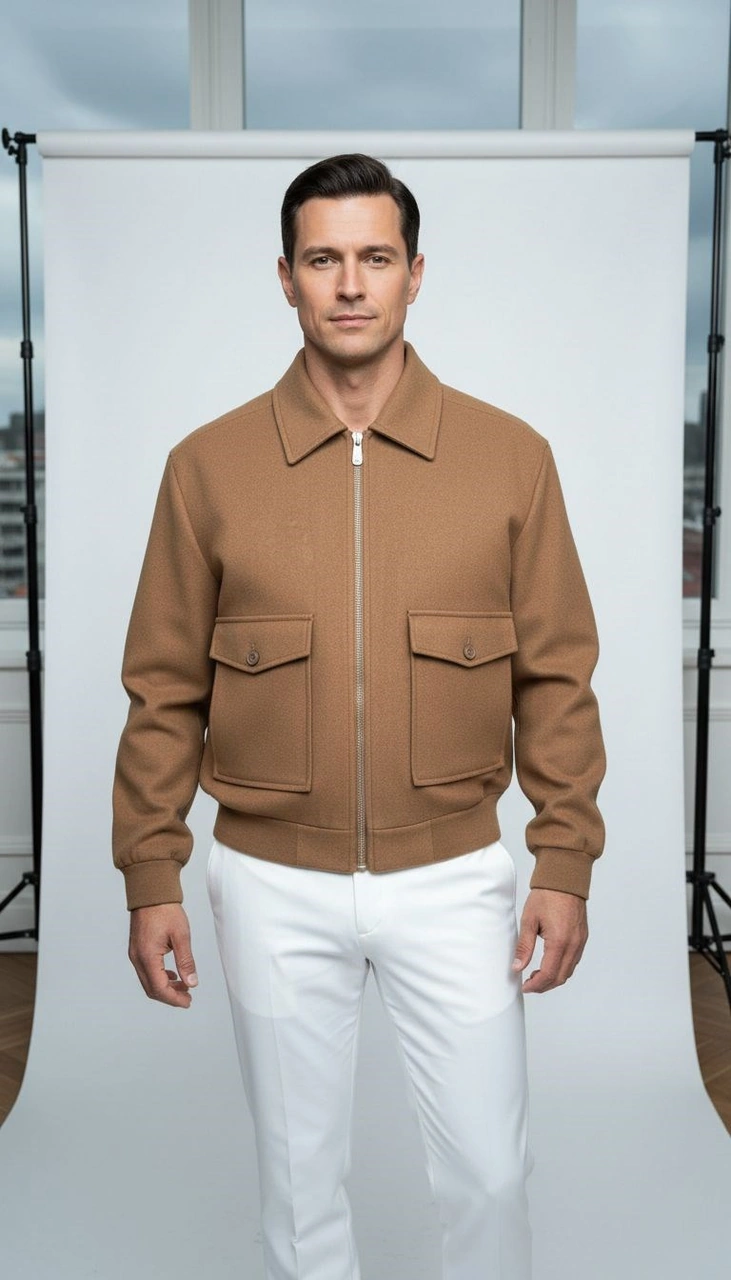 Erkek Oversize Kaşe Mont Siyah Kalın Kumaş Şık Kışlık Mont Taba