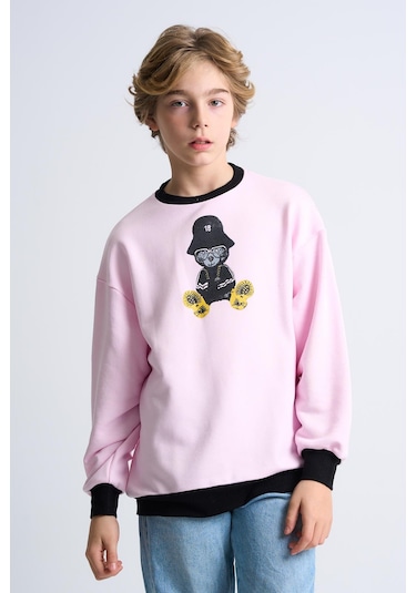 Alexandergardi Alexandergardı Baskılı Bisiklet Yaka Çocuk Sweatshirt Pembe
