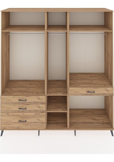 Kronos Dolap 7 Raflı 4 Çekmeceli 3 Askılı 220x59x243 Çam-çam/çam Atlas Çam/atlas Çam