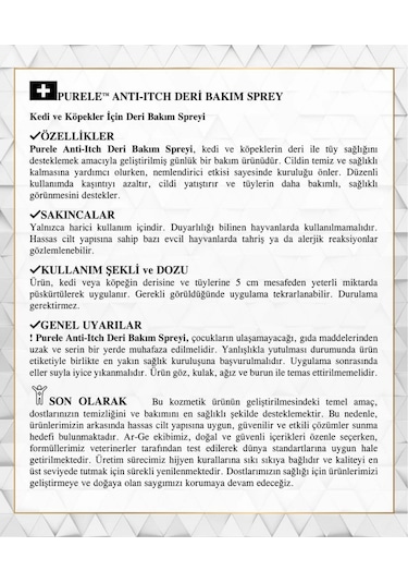 Purele Anti Itching Kedi Ve Köpekler İçin Kaşıntı Giderici Koruyucu Sprey 250ml