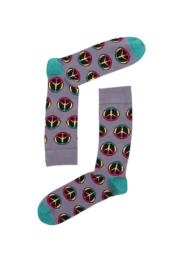 Barış Sembolü Desenli Erkek Çorap - 15KDCR148E Kırmızı