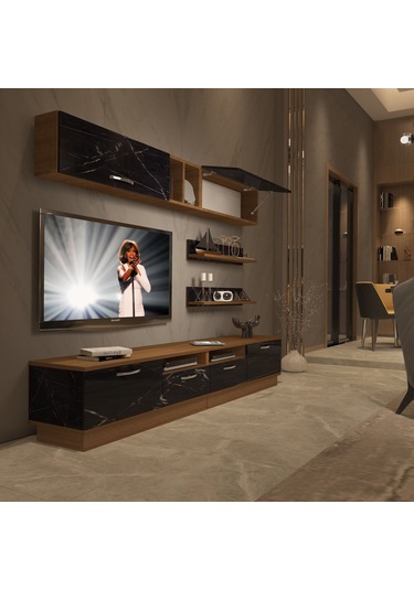 Decoraktiv Trendstyle 5220 Mdf Tv Ünitesi Tv Sehpası Ceviz - Siyah Mermer