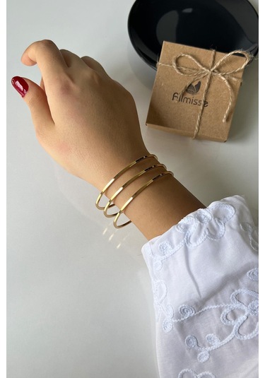 Gold Kaplama Düz 3 Lü Çelik Ajda Model Bilezik 65 Mm Gold
